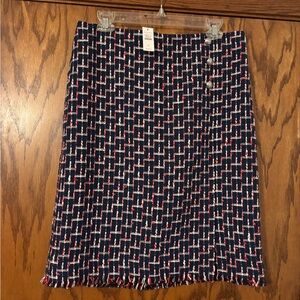 NWT Talbots Size 10 Navy, Red and White Faux Wrap Tweed Skirt.